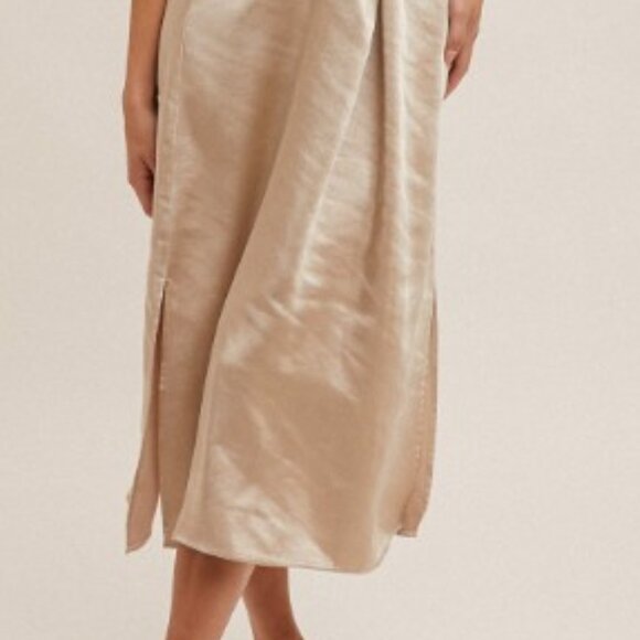 Champagne Hem & Thread V-Neck Satin Wrap Midi Dress - NWT - Picture 3 of 8